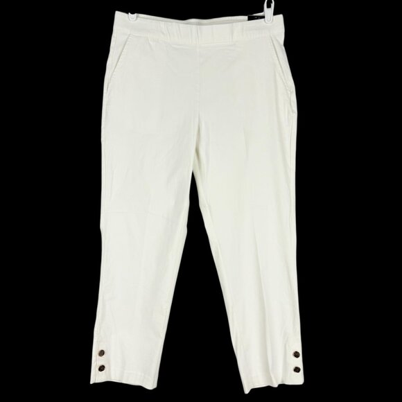 NWT Counterparts Women's Luxe Stretch Pull-on Mid Rise Slim Leg Ivory Pants Sz L - Picture 1 of 11